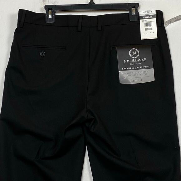 HAGGAR J M Premium Dress Pants Slim Super Flex Waist 2" Stretch Black 36x32 - Picture 8 of 11